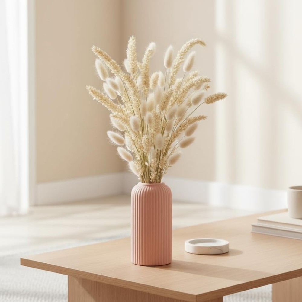 Pink Ribbed Texture Ceramic Vase