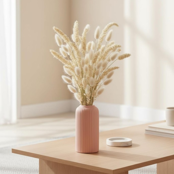 Pink Ribbed Texture Ceramic Vase